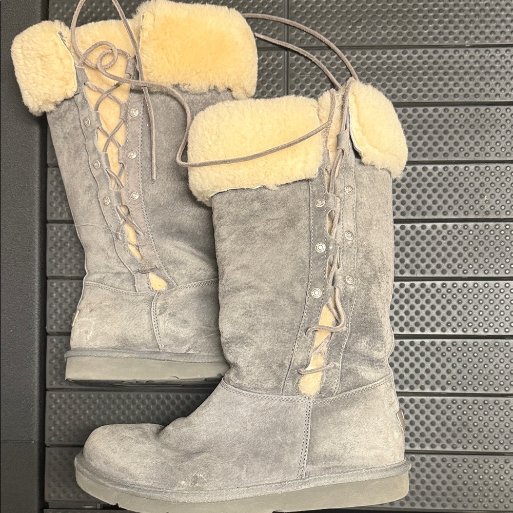 UGG Gray Suede Boots with Fur Lining